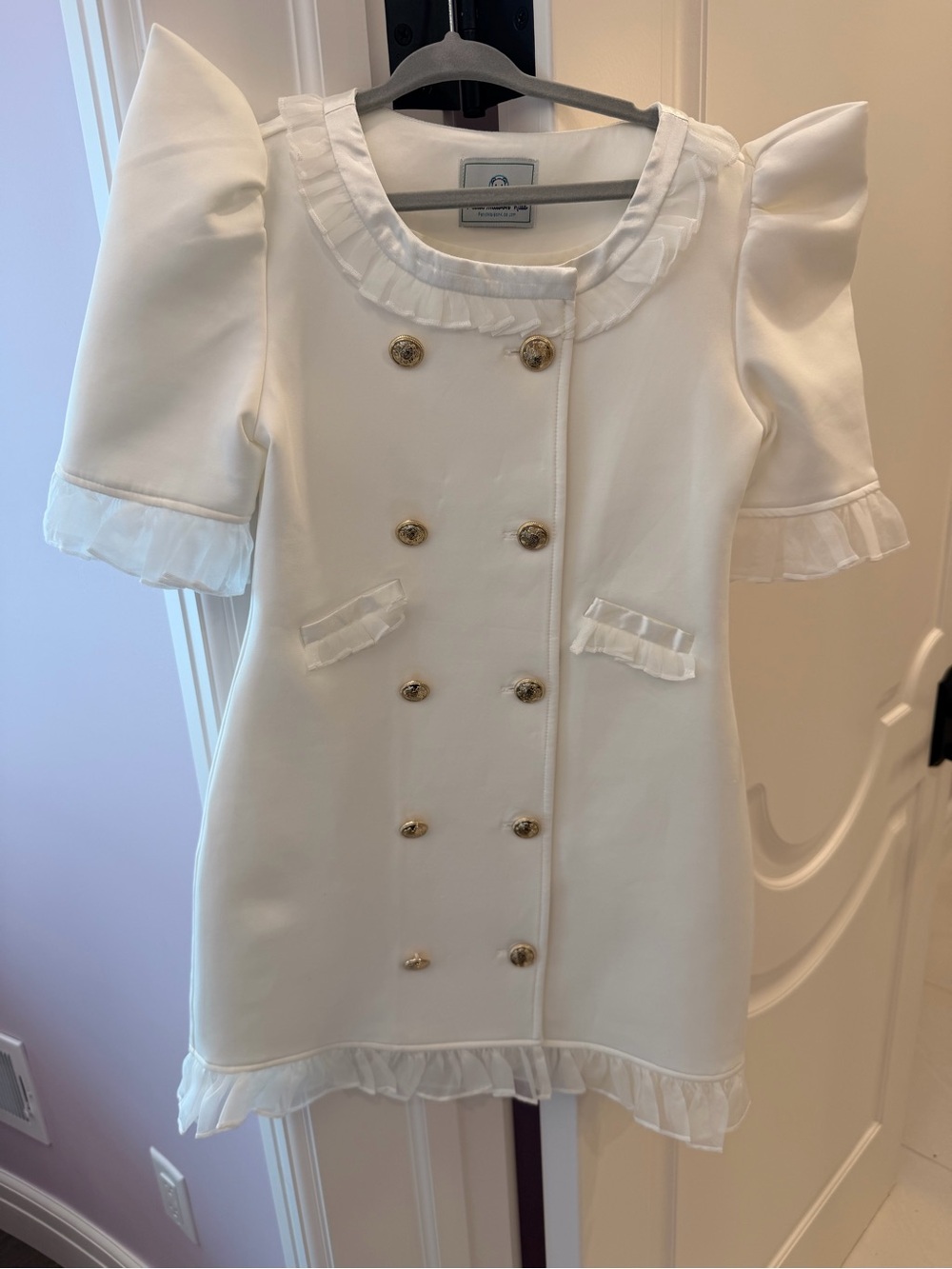 PetiteMaisonKids Girls Cream Double-Breasted Ruffle Dress